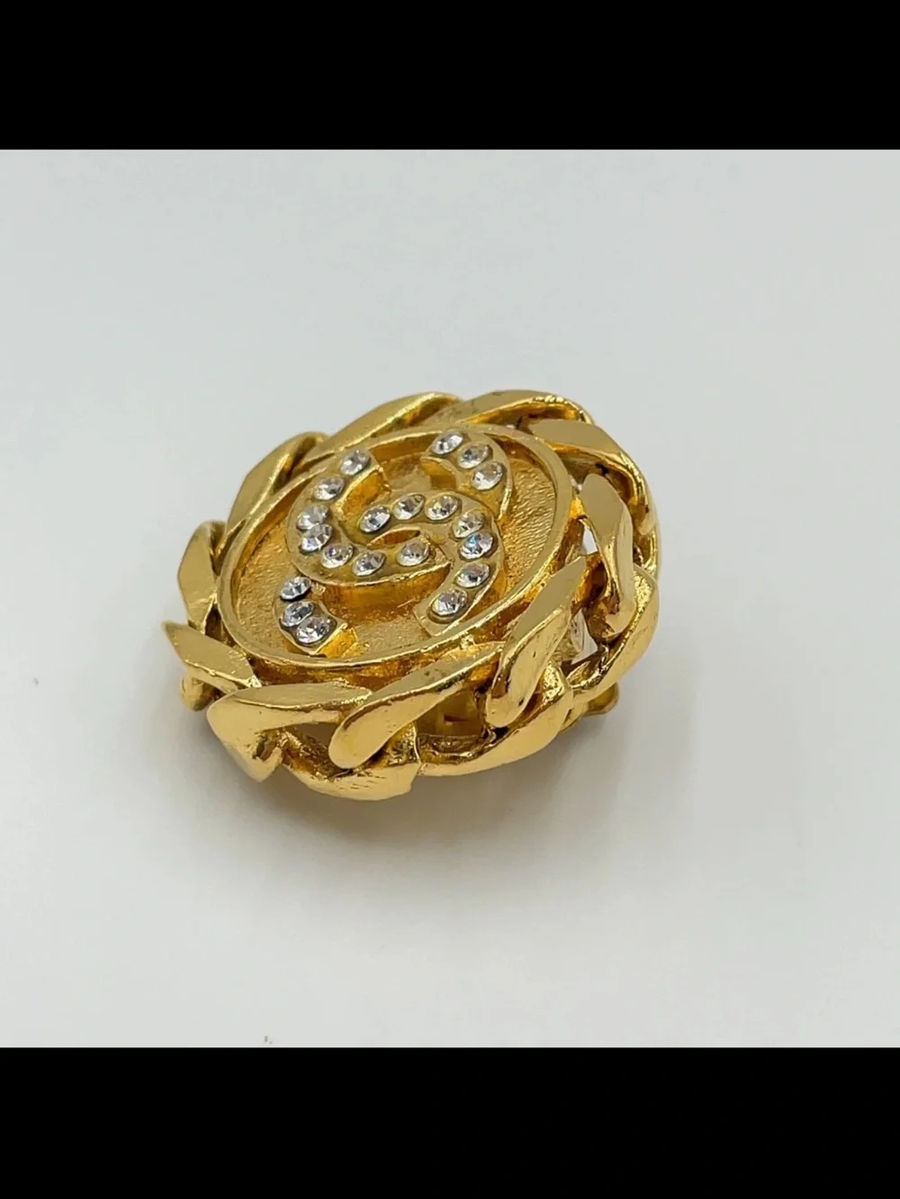 CHANEL Vintage Coco Mark Round 23GP Rhinestone 29.29g Clip Earrings